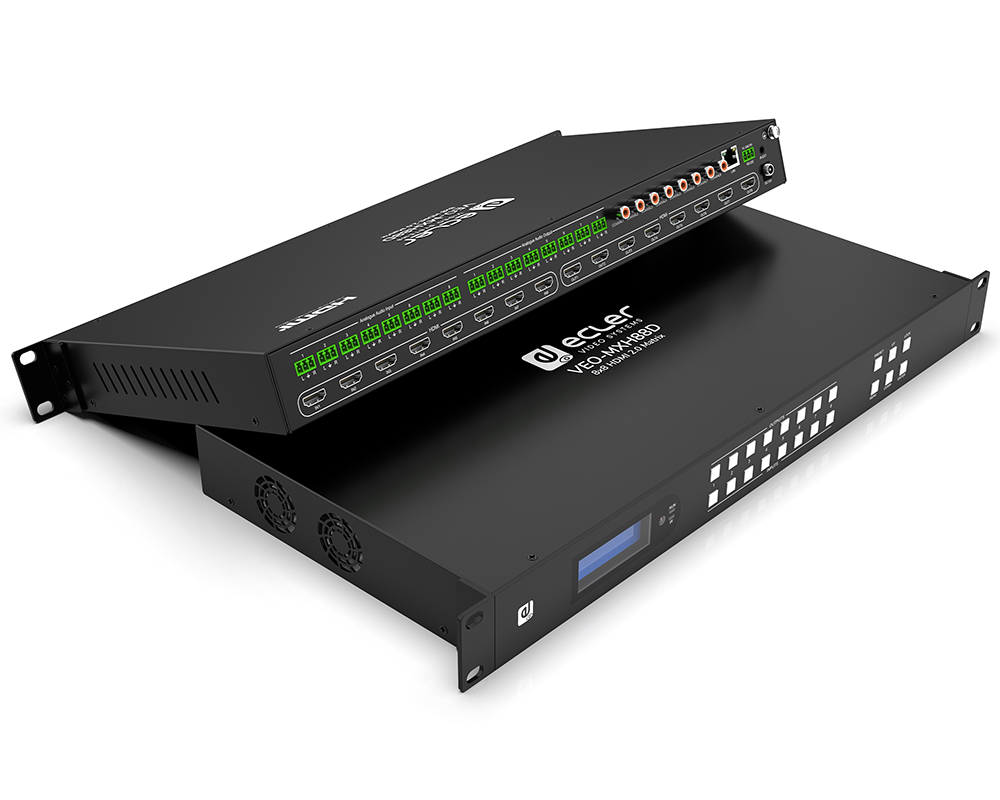 Matrice HDMI® 8x8 18 Gbit/s avec Extracteurs Audio et Affichage VEO-MXH88D